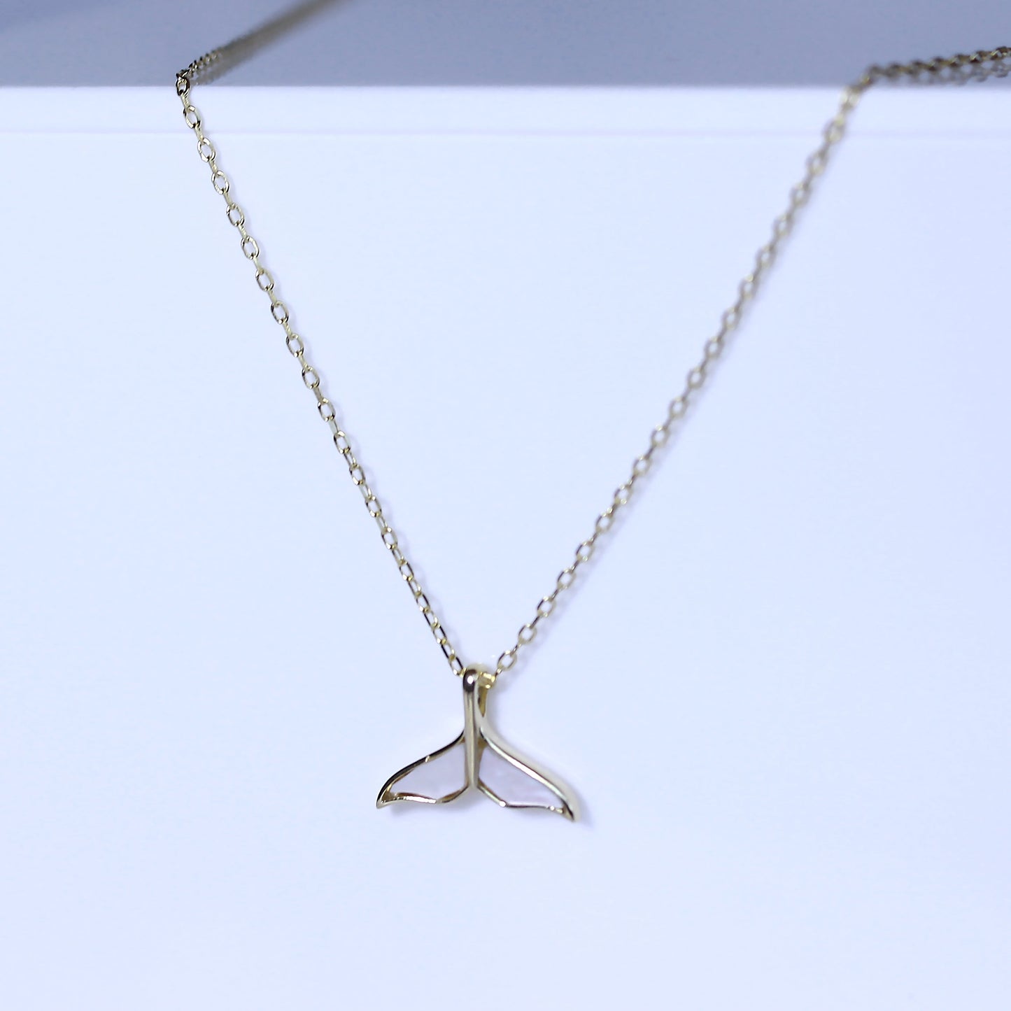 Gold Plated Sterling Silver Mother of Pearl Whale Tail Necklace - 18 Inches