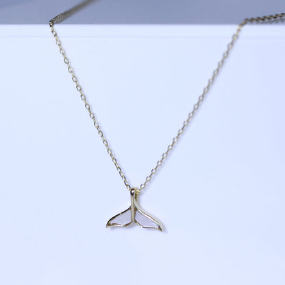 Gold Plated Sterling Silver Mother of Pearl Whale Tail Necklace - 18 Inches