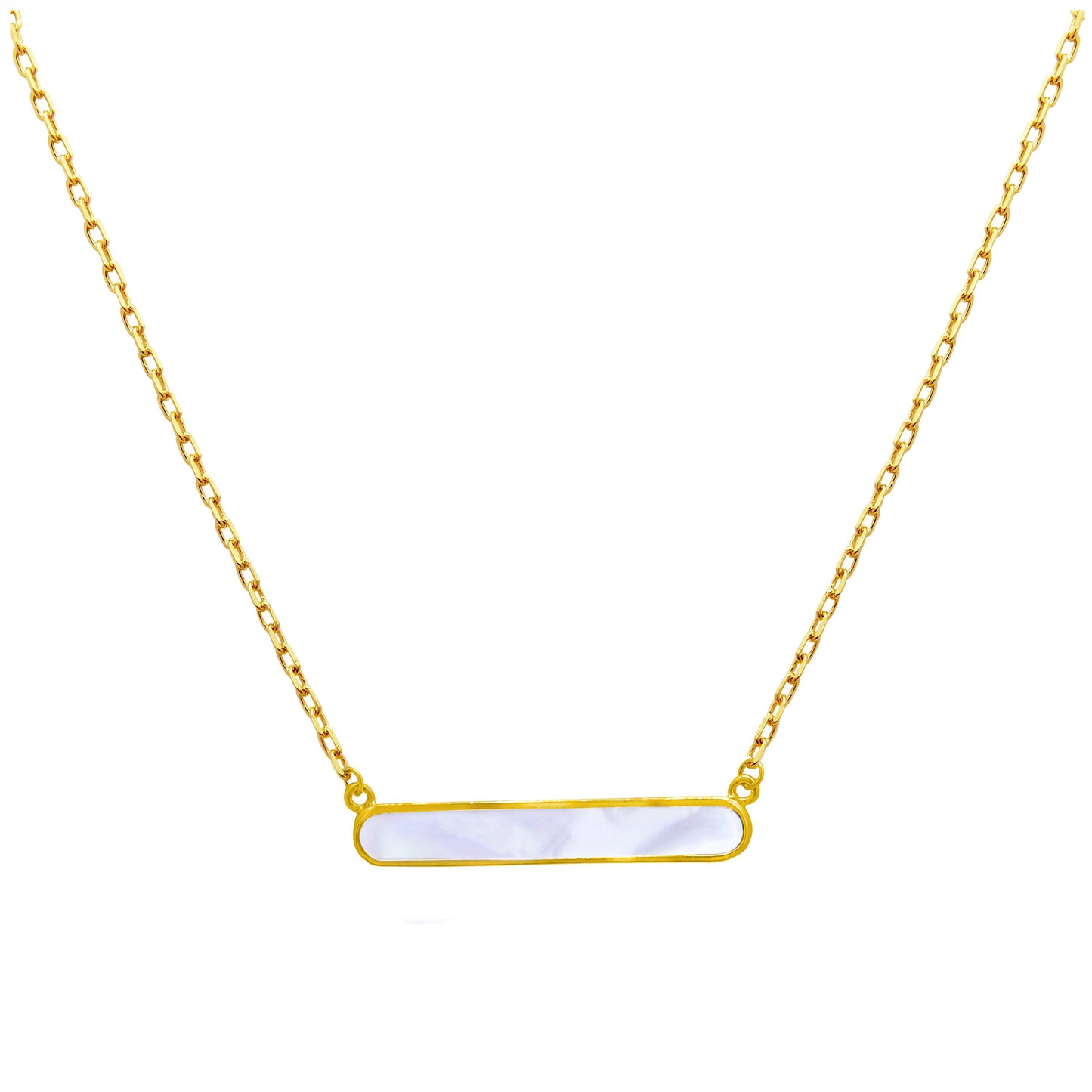Gold Plated Sterling Silver Mother of Pearl Bar Necklace 18"