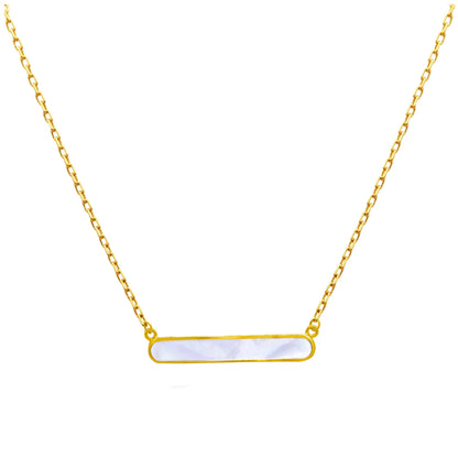 Gold Plated Sterling Silver Mother of Pearl Bar Necklace 18"