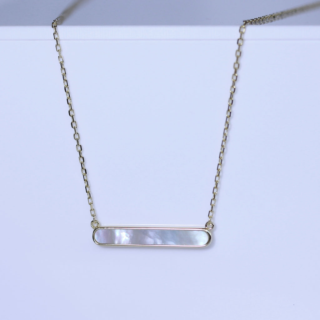Gold Plated Sterling Silver Mother of Pearl Bar Necklace 18"