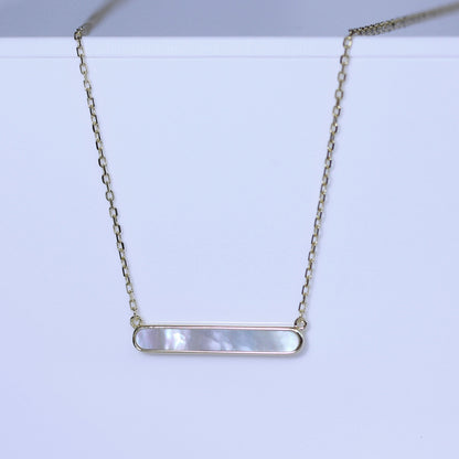 Gold Plated Sterling Silver Mother of Pearl Bar Necklace 18"