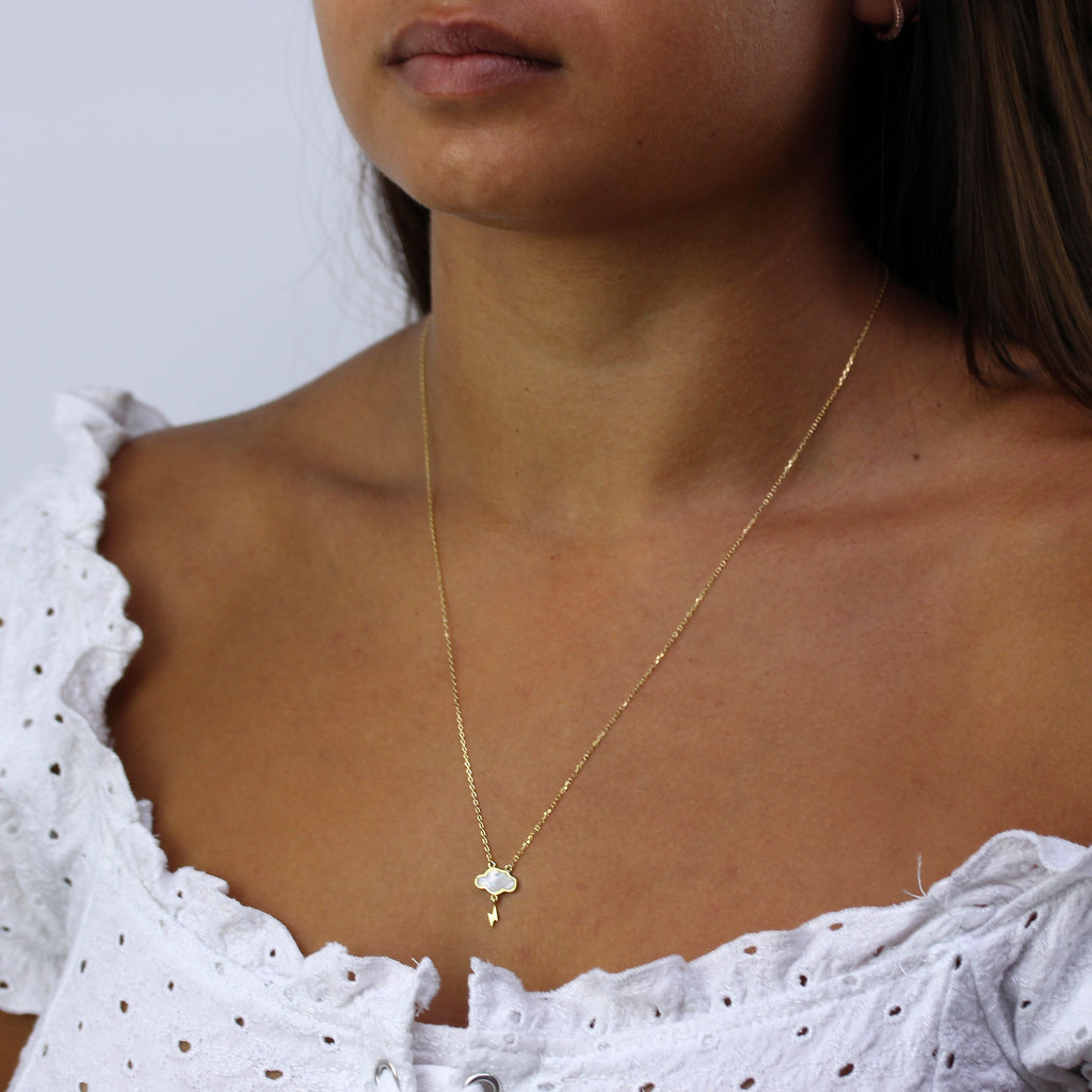 Gold Plated Sterling Silver Mother of Pearl Lightning Necklace
