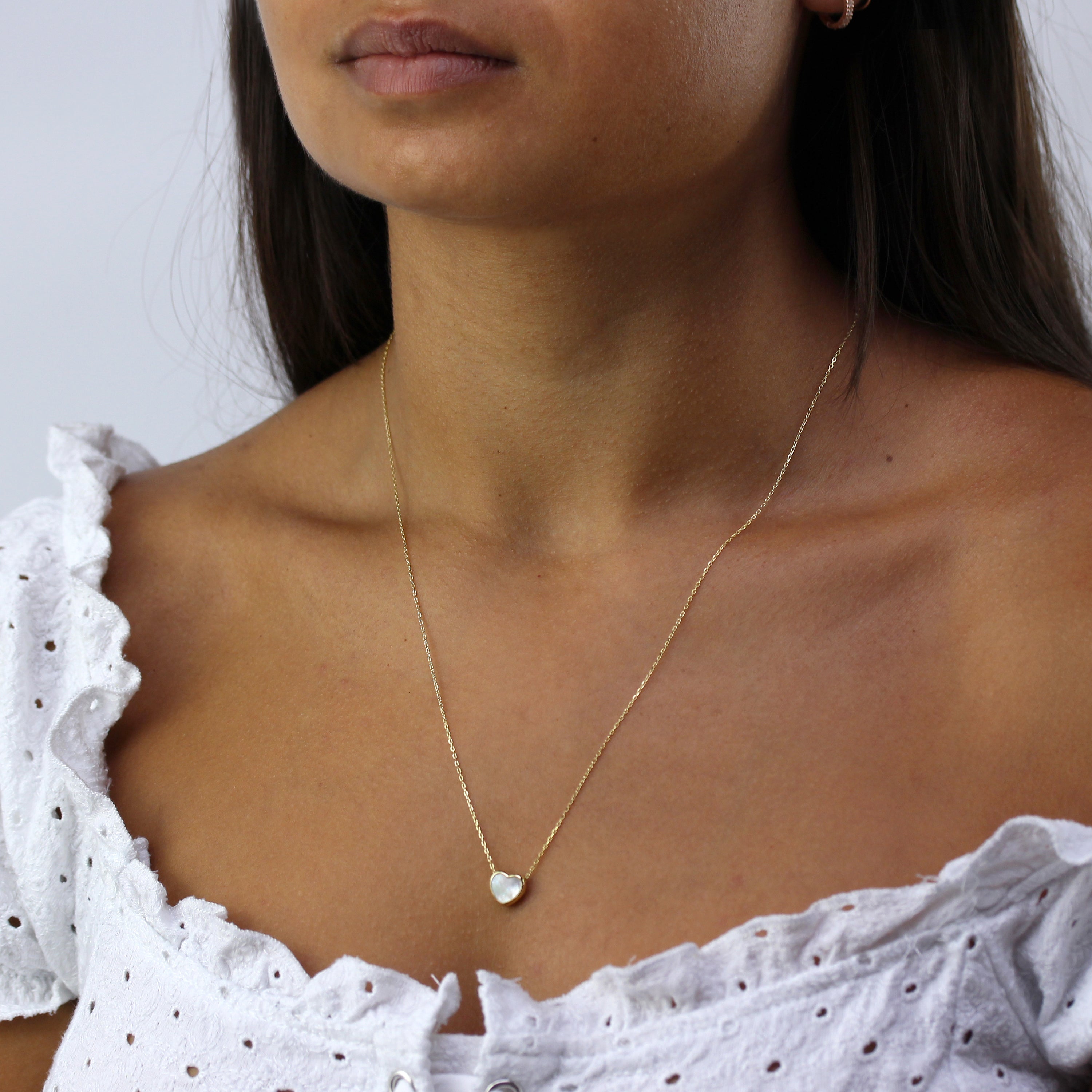 Gold Plated Sterling Silver Mother of Pearl Heart Necklace
