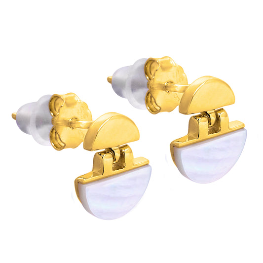 Vergoldete Sterling Silber Perlmutt Ohrringe mit runden Tropfen