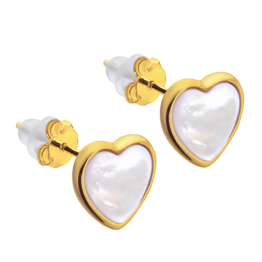 Gold Plated Sterling Silver Mother of Pearl Heart Stud Earrings