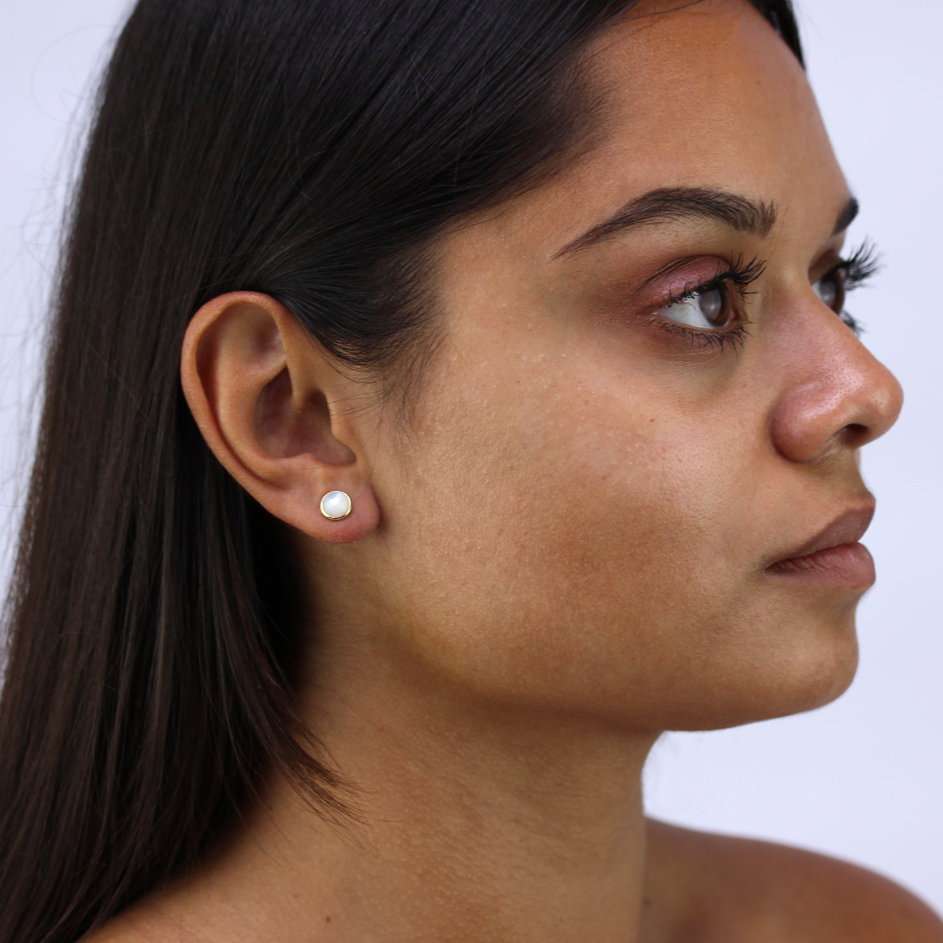 Gold Plated Sterling Silver Mother of Pearl Round Stud Earrings