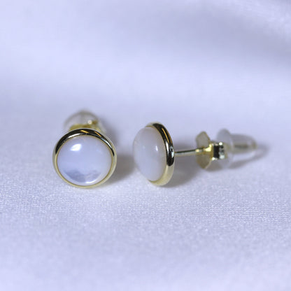 Gold Plated Sterling Silver Mother of Pearl Round Stud Earrings