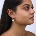 Gold Plated Sterling Silver Round Mother of Pearl Charm Hoops Earrings