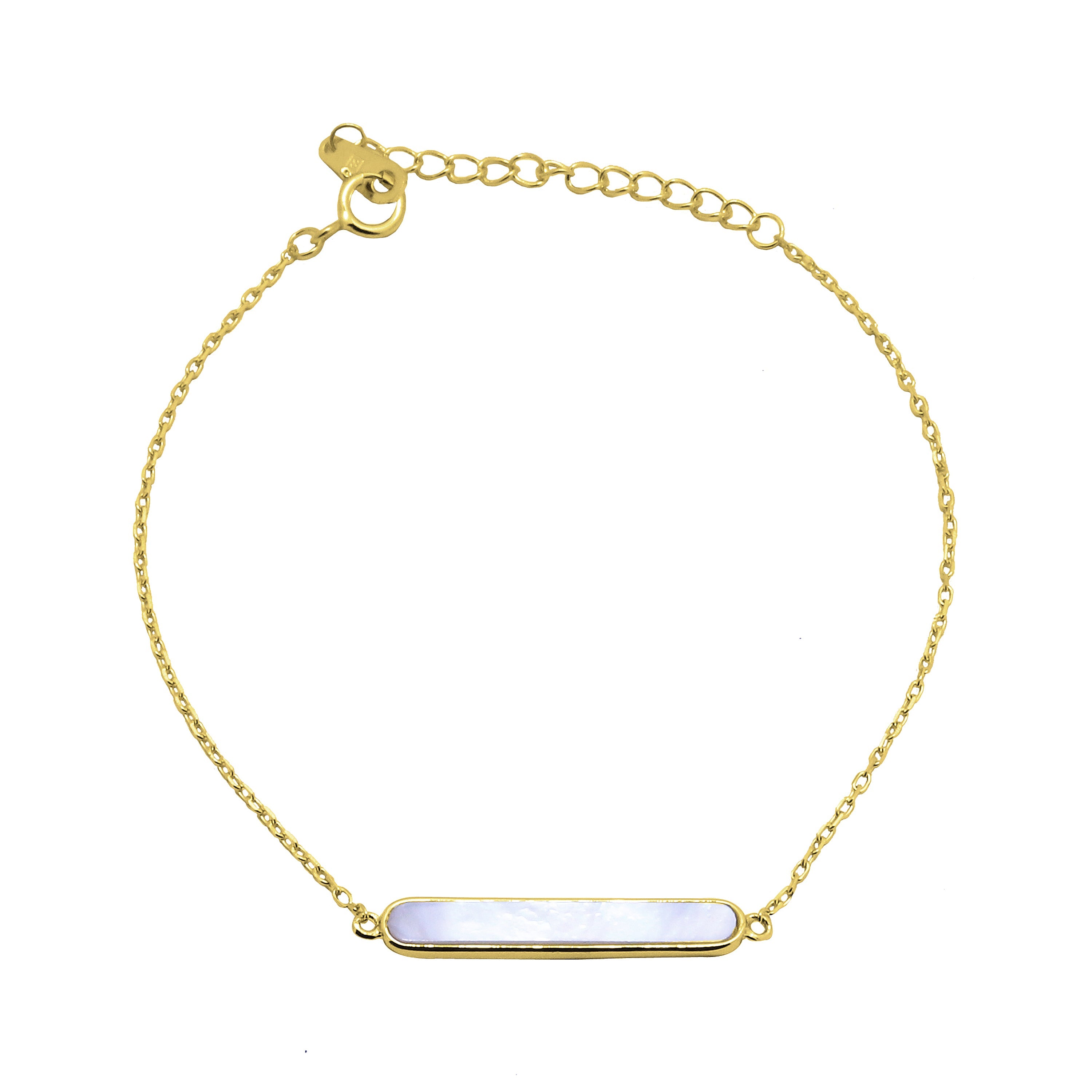 Gold Plated Sterling Silver Mother of Pearl Bar Adjustable Bracelet