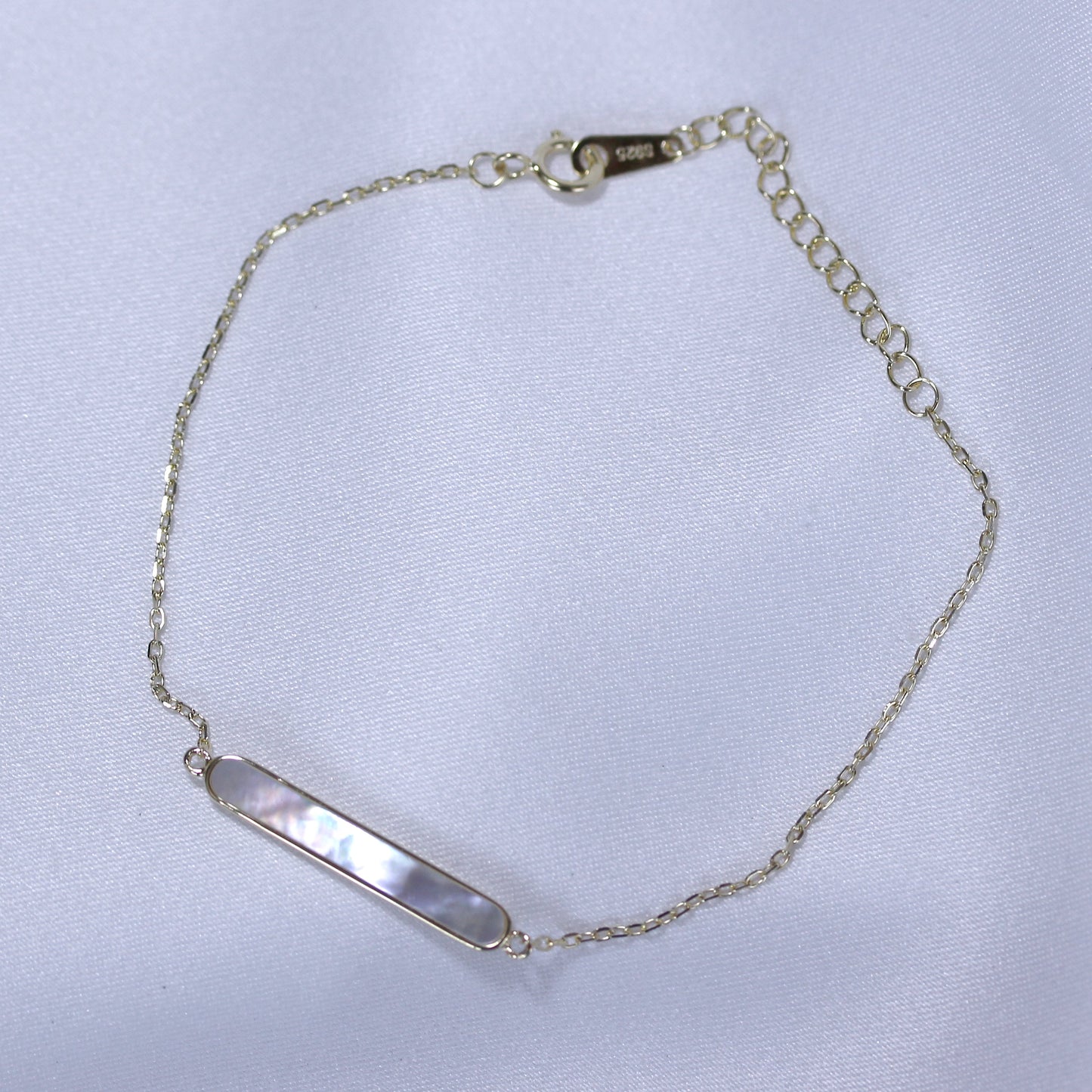 Gold Plated Sterling Silver Mother of Pearl Bar Adjustable Bracelet