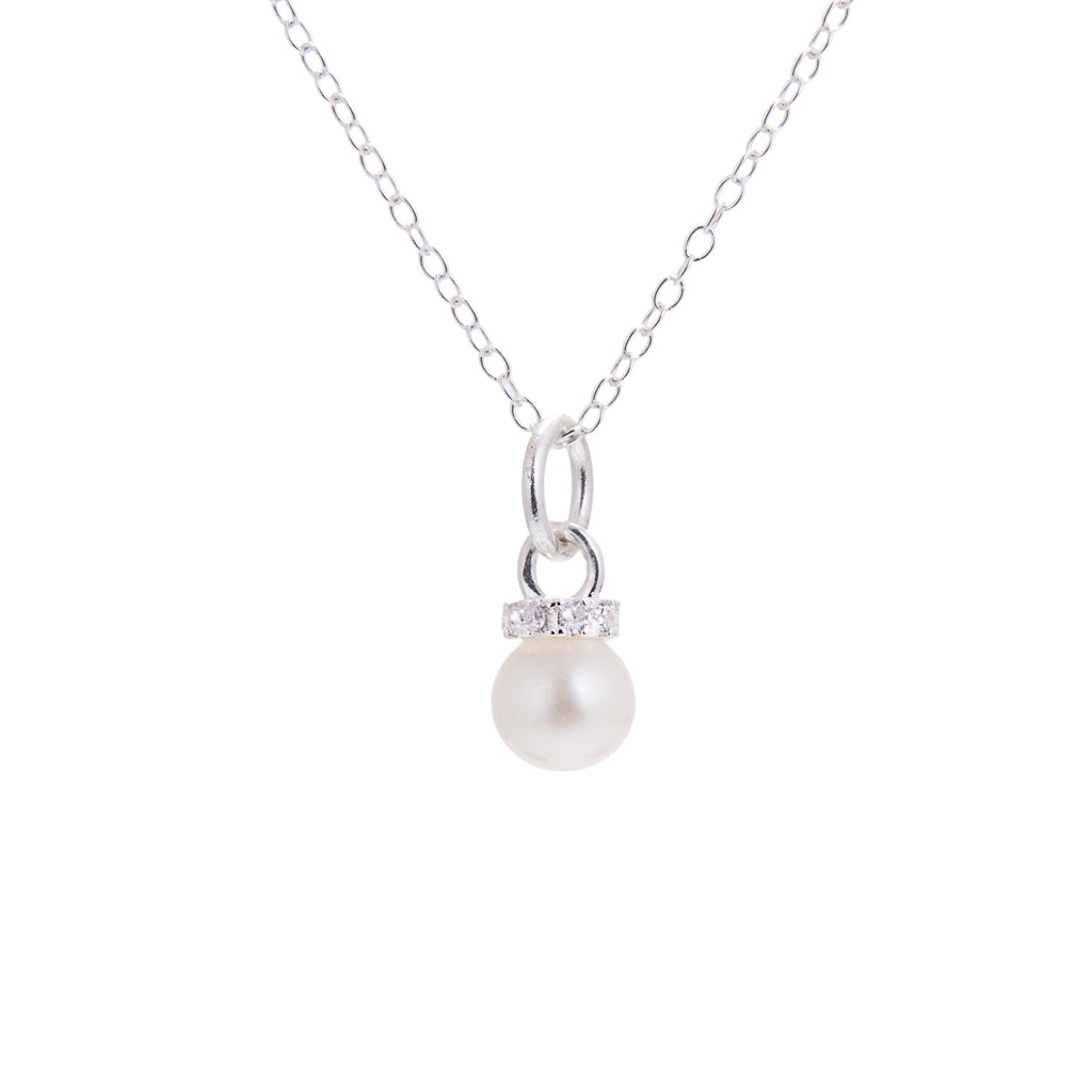 Sterling Silver CZ & Pearl Necklace - 16 - 32 Inches
