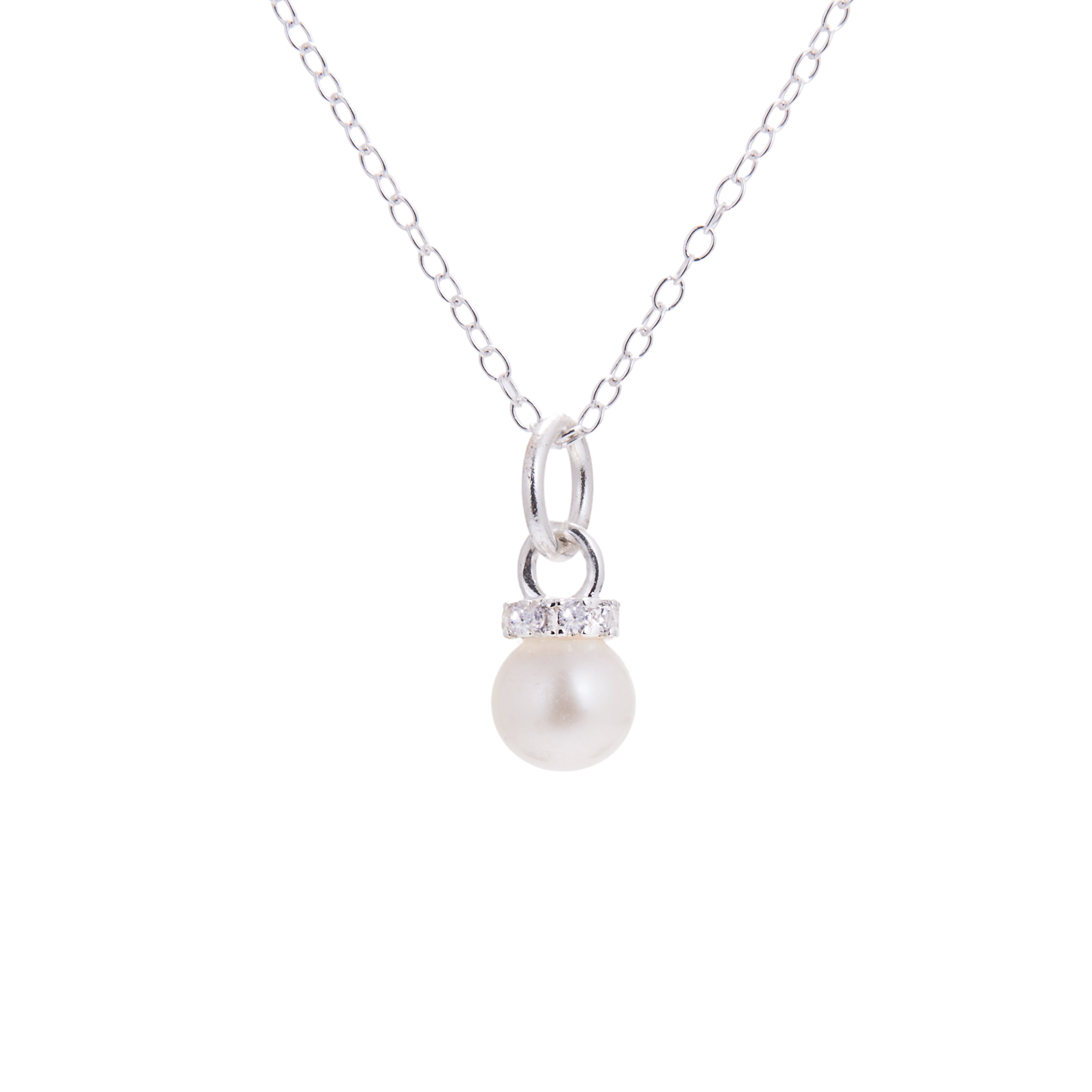 Sterling Silver CZ & Pearl Necklace - 16 - 32 Inches
