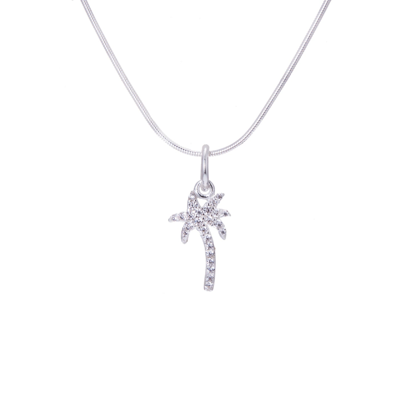 Sterling Silver CZ Encrusted Palm Tree Necklace - 14 - 22 Inches