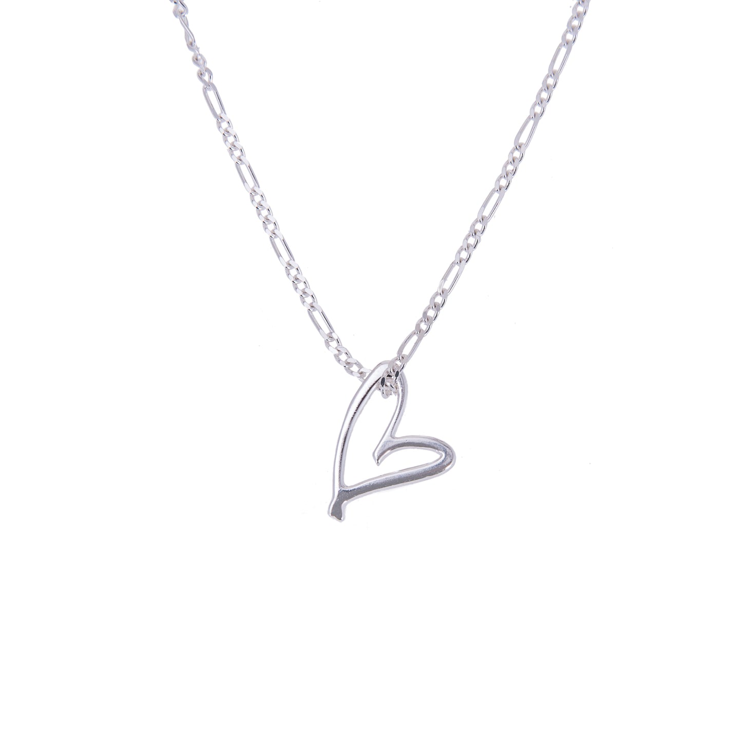 Sterling Silver Stylised Open Heart Necklace 14 - 32 Inches
