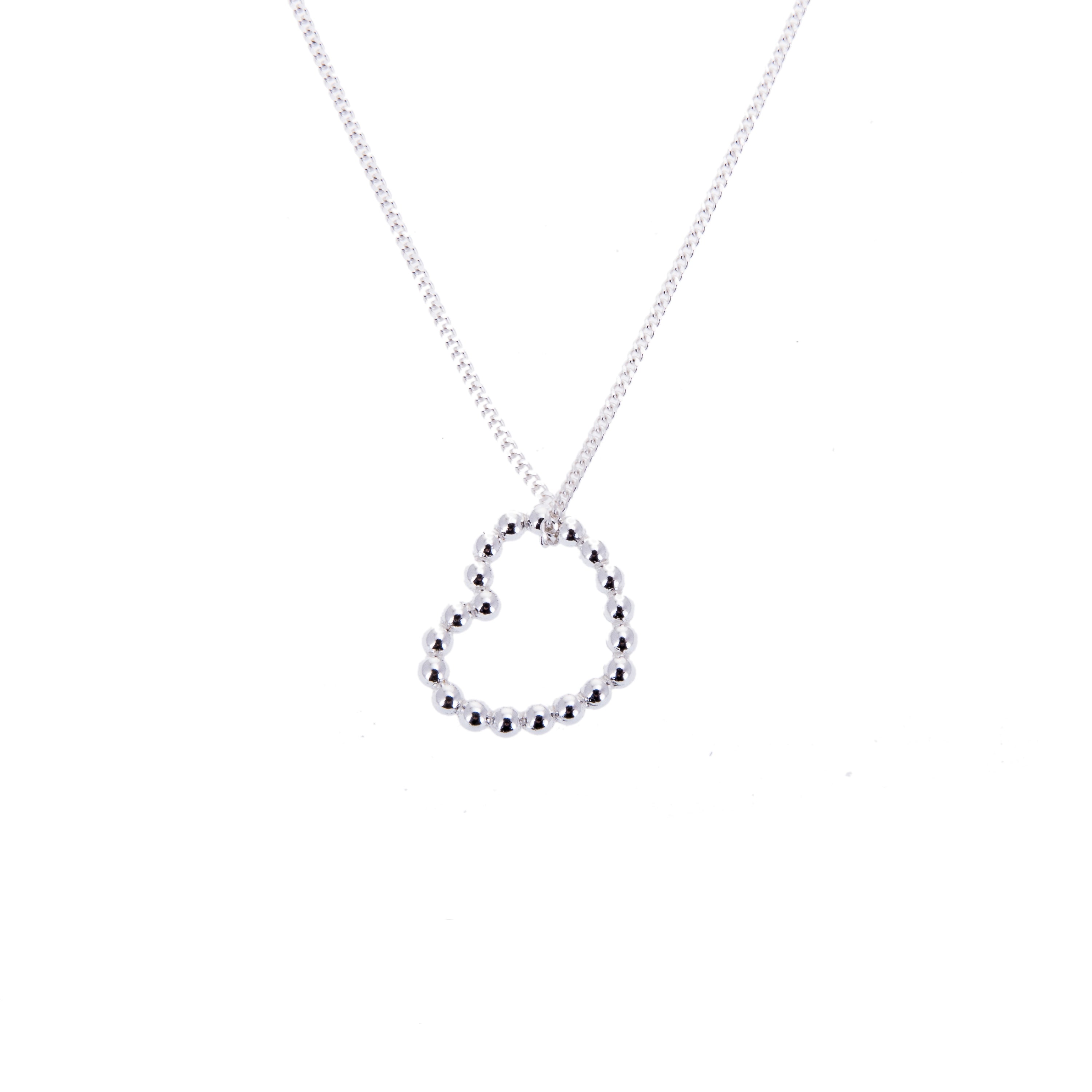 Sterling Silver Beaded Open Heart Necklace 14 - 32 Inches