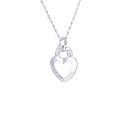 Sterling Silver & CZ Crystal Heart Padlock Necklace 14 - 22 Inches