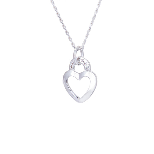 Sterling Silver & CZ Crystal Heart Padlock Necklace 14 - 22 Inches