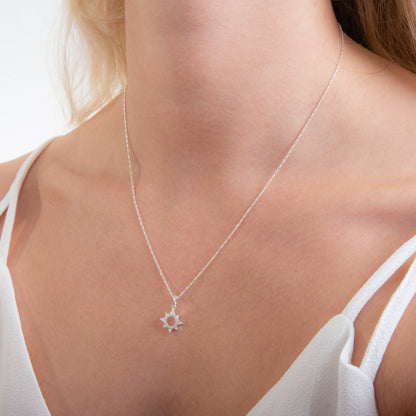 Sterling Silver & CZ Open Sun Necklace 14 - 32 Inches