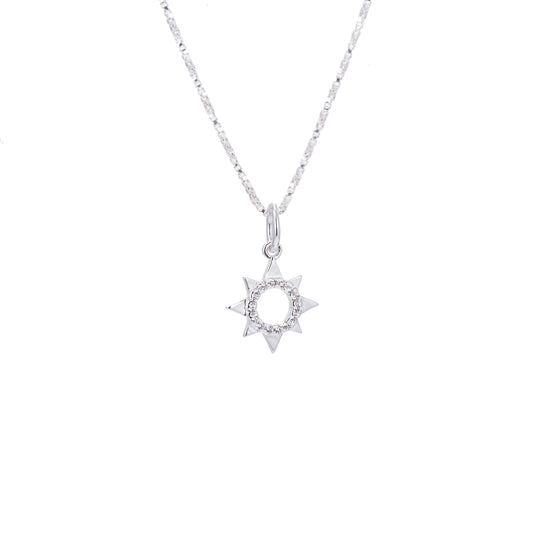 Sterling Silver & CZ Open Sun Necklace 14 - 32 Inches