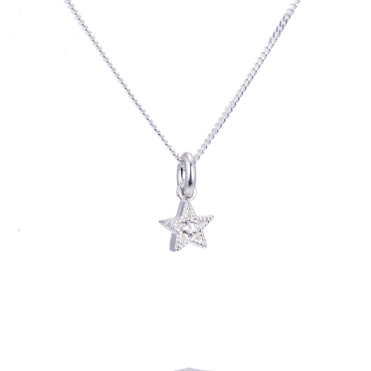 Tiny Sterling Silver & CZ Crystal Star Necklace 14 - 32 Inches