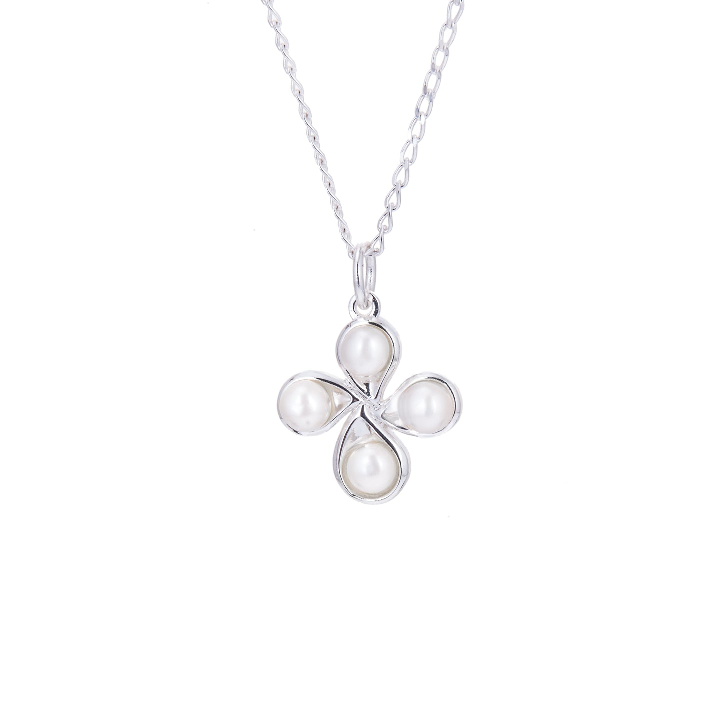 Sterling Silver Pearl Four Leaf Clover Necklace 14-22 Inches