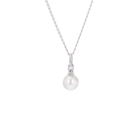 Sterling Silver CZ & 6.5mm Pearl Necklace 14 - 22 Inches