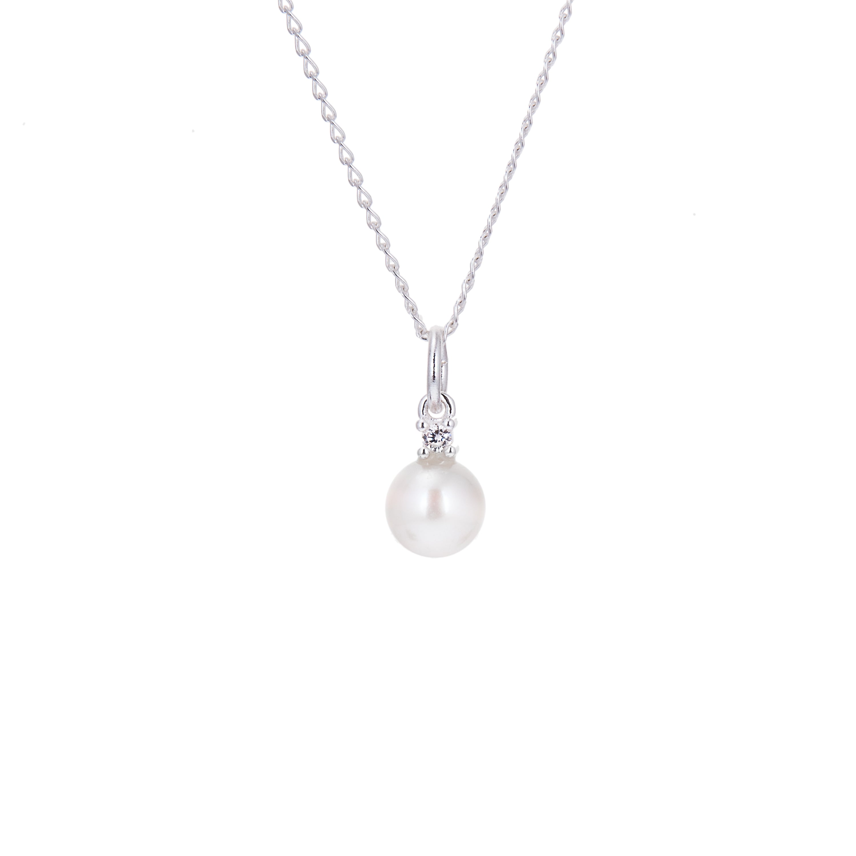 Sterling Silver CZ & 6.5mm Pearl Necklace 14 - 22 Inches