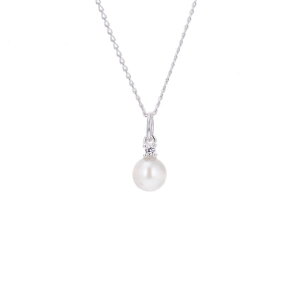 Sterling Silver CZ & 6.5mm Pearl Necklace 14 - 22 Inches