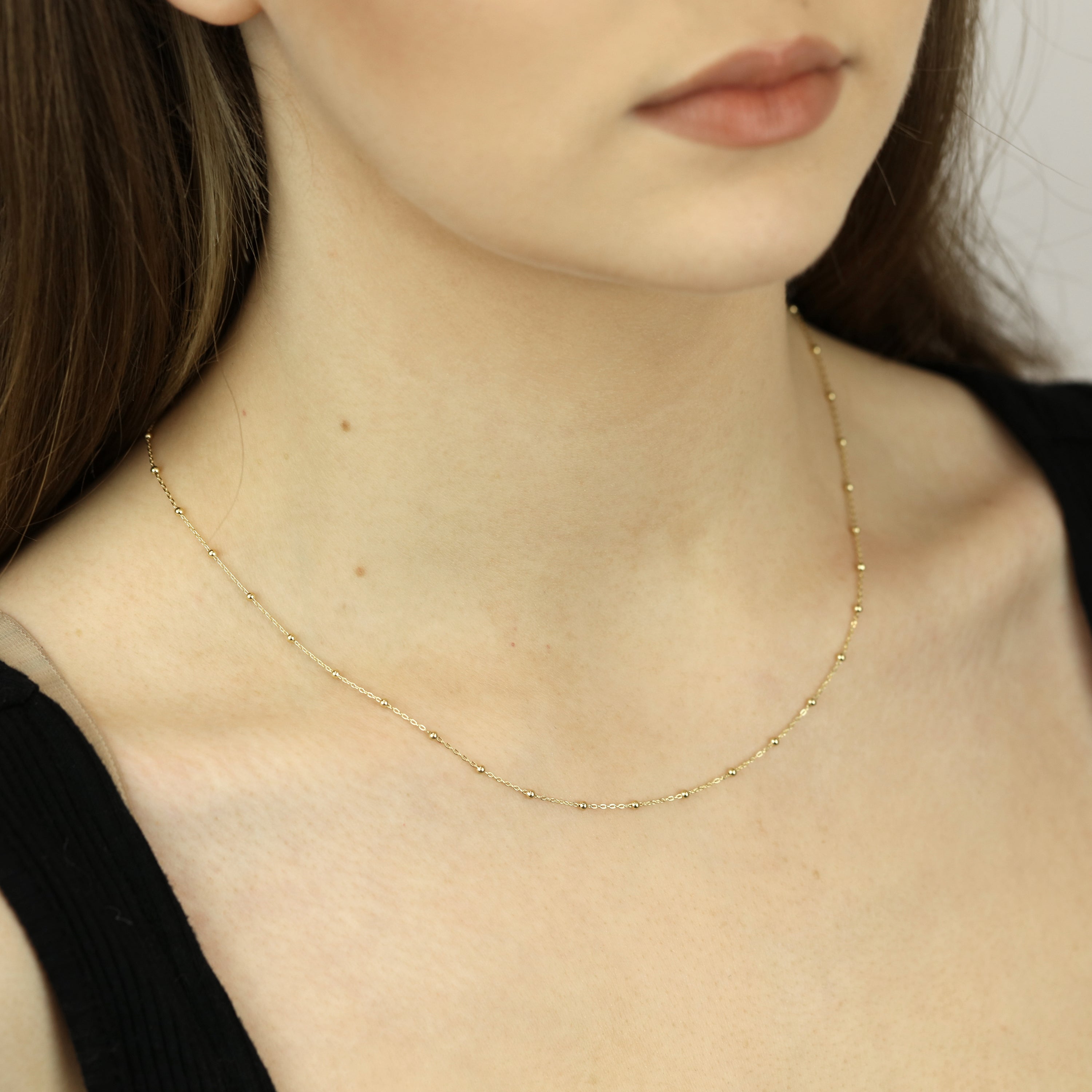 9ct Gold Bobble Ball Bead Chain Necklace 18 Inches