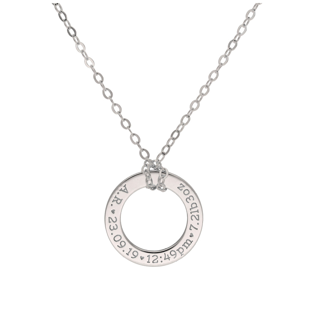 Bespoke Sterling Silver New Baby Circle Necklace 16-28 Inches