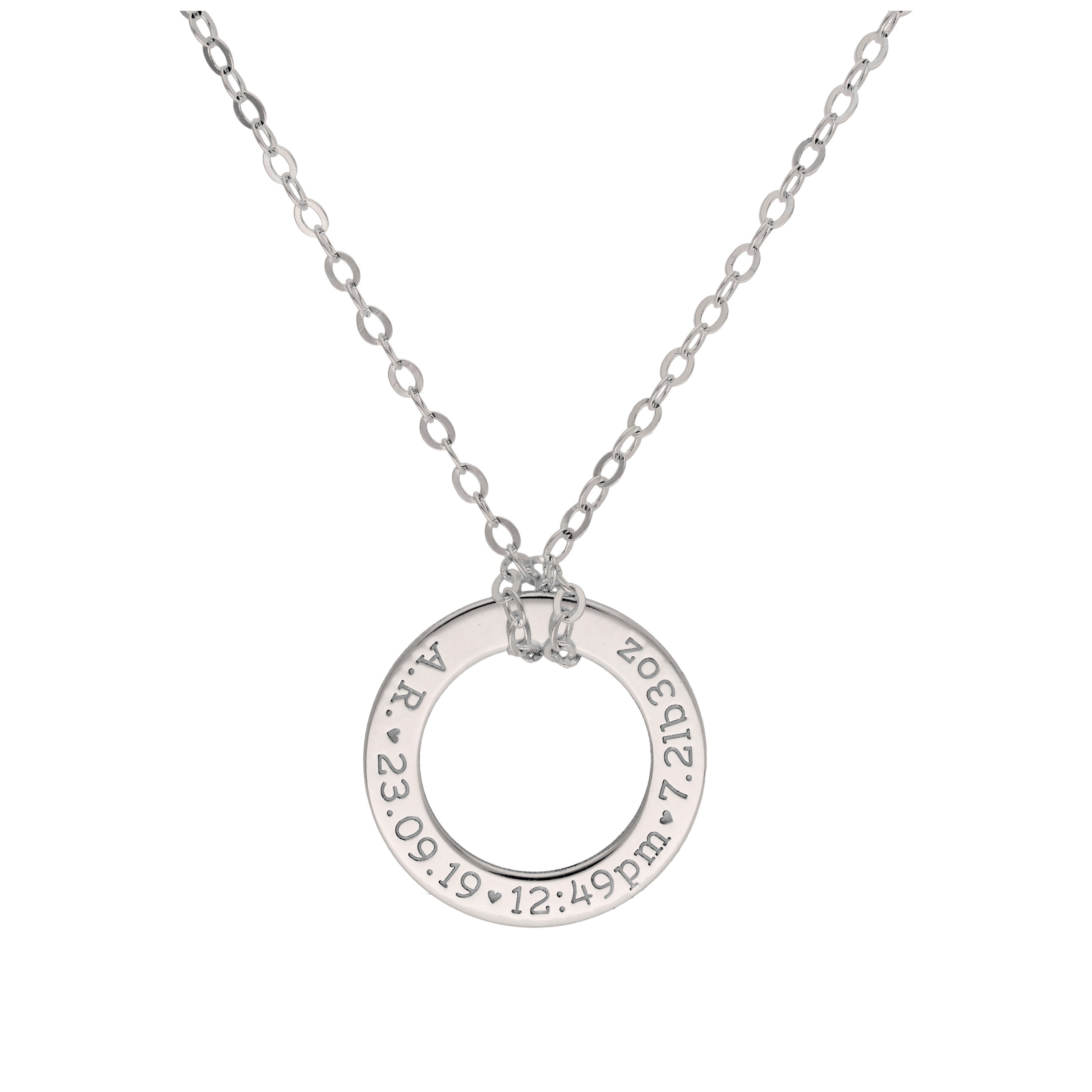 Bespoke Sterling Silver New Baby Circle Necklace 16-28 Inches
