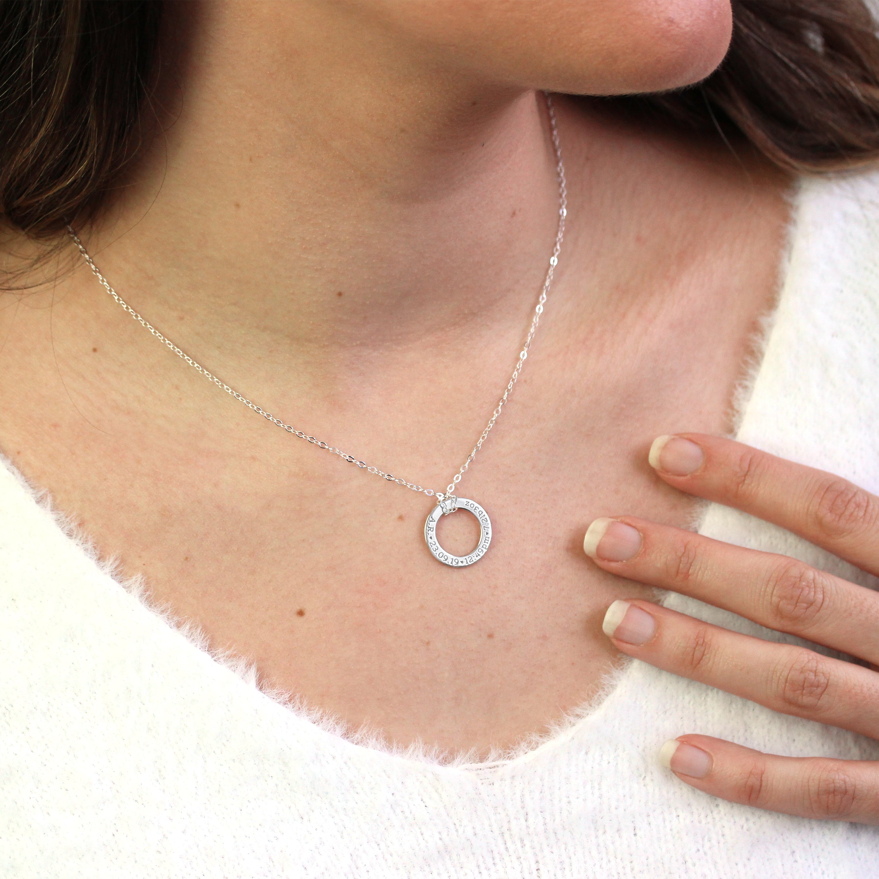 Bespoke Sterling Silver New Baby Circle Necklace 16-28 Inches