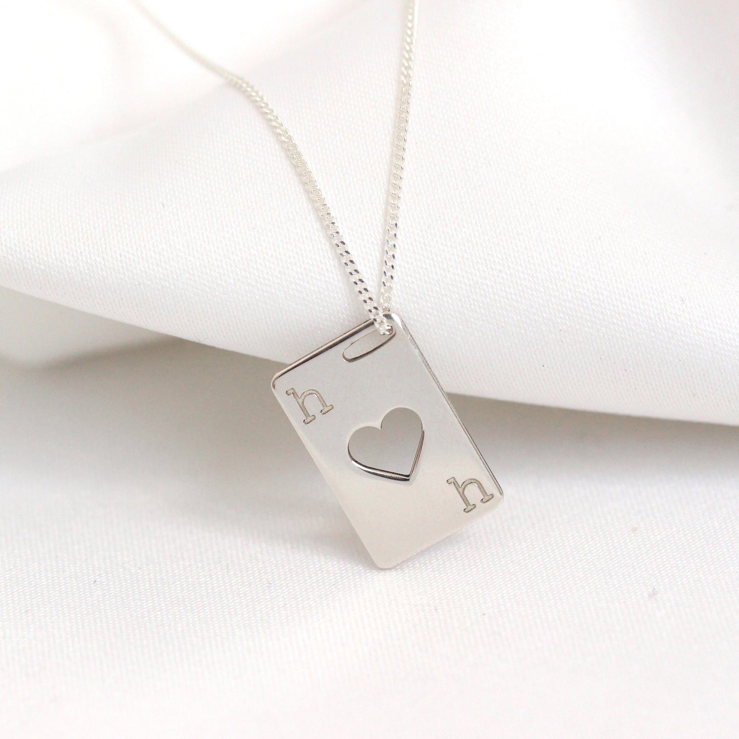 Bespoke Sterling Silver Hearts Playing Card Necklace 14-32 Inches