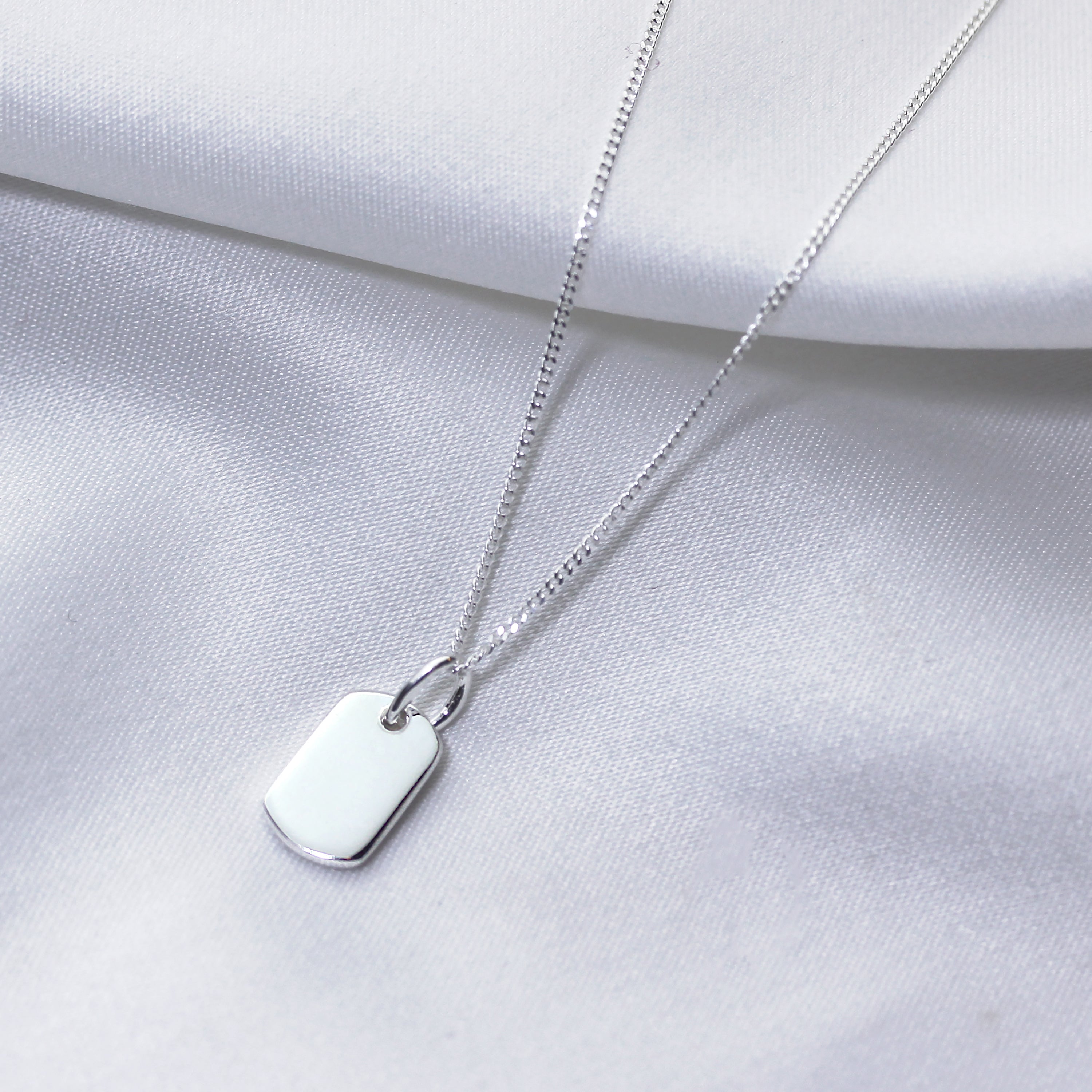Sterling Silver Mini Engravable Tag Necklace 14-32 Inches