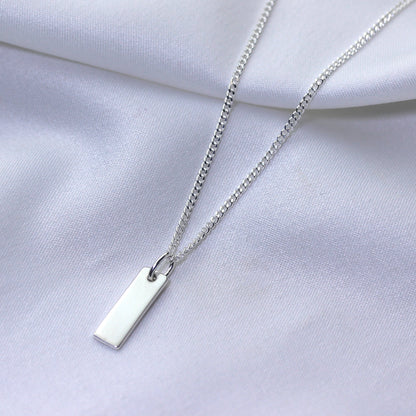 Sterling Silver Mini Bar Engravable Tag Necklace 16-28 Inches
