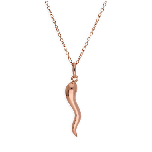 Rose Gold Plated Sterling Silver Cornicello Necklace 14-22 Inch