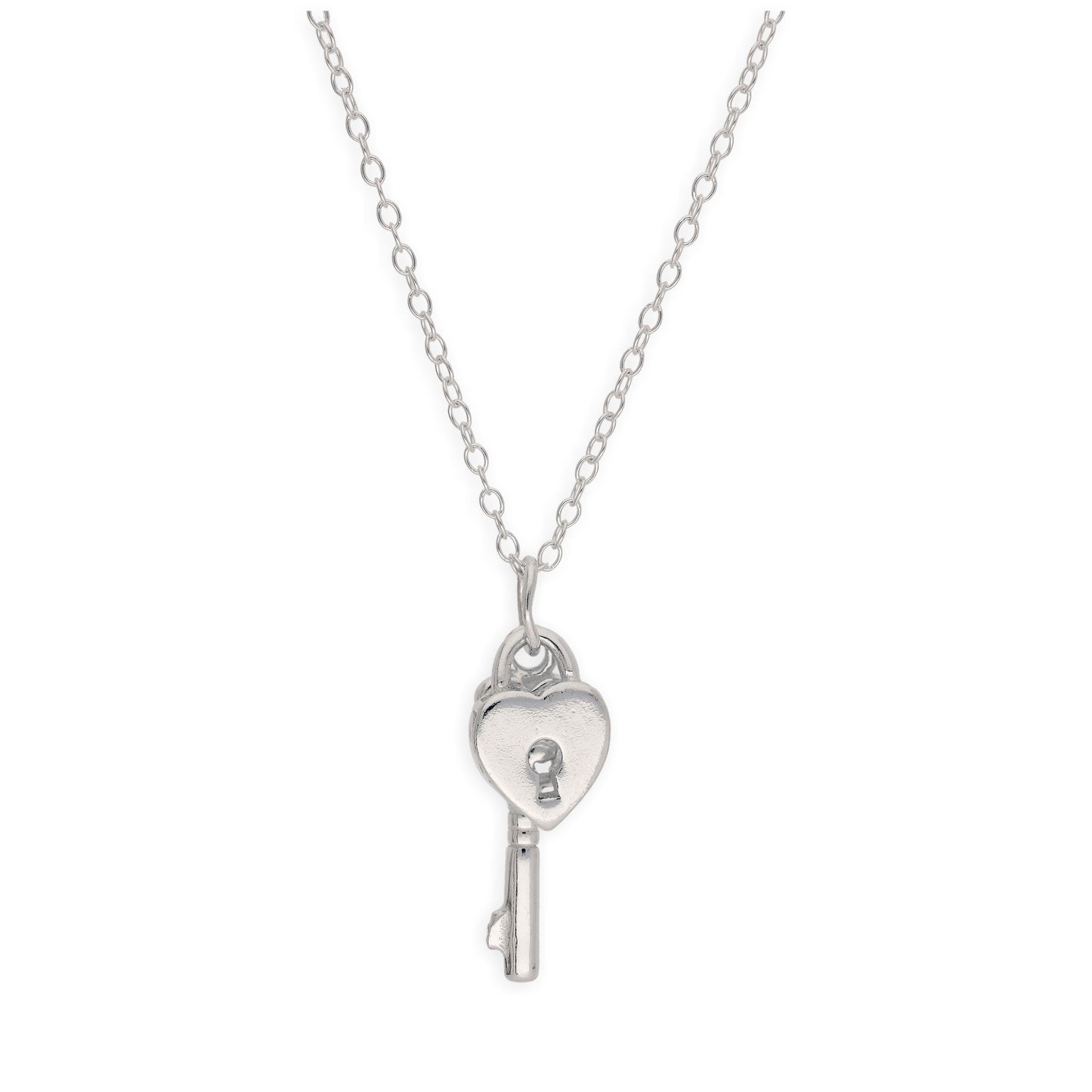 Sterling Silver Heart Padlock Key Necklace 14-22 Inches