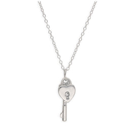 Sterling Silver Heart Padlock Key Necklace 14-22 Inches