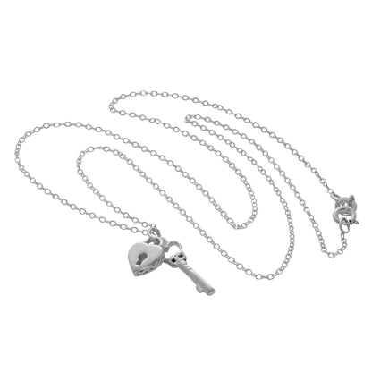Sterling Silver Heart Padlock Key Necklace 14-22 Inches