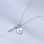 Sterling Silver Heart Padlock Key Necklace 14-22 Inches