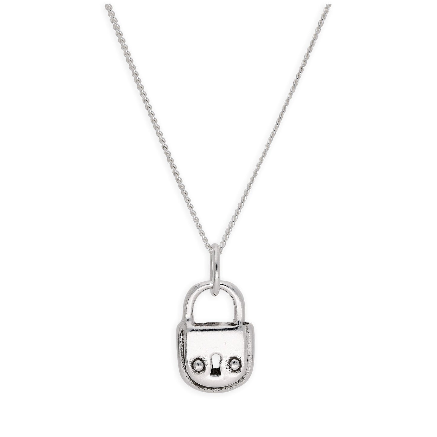 Sterling Silver Padlock Keyhole Necklace 14-32 Inches