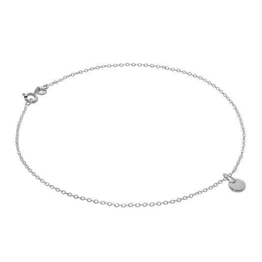 Sterling Silver Mini Round Tag Belcher Anklet - 10 Inches