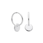 Sterling Silver Round Disc Charm Hoop Earrings 10 - 22mm