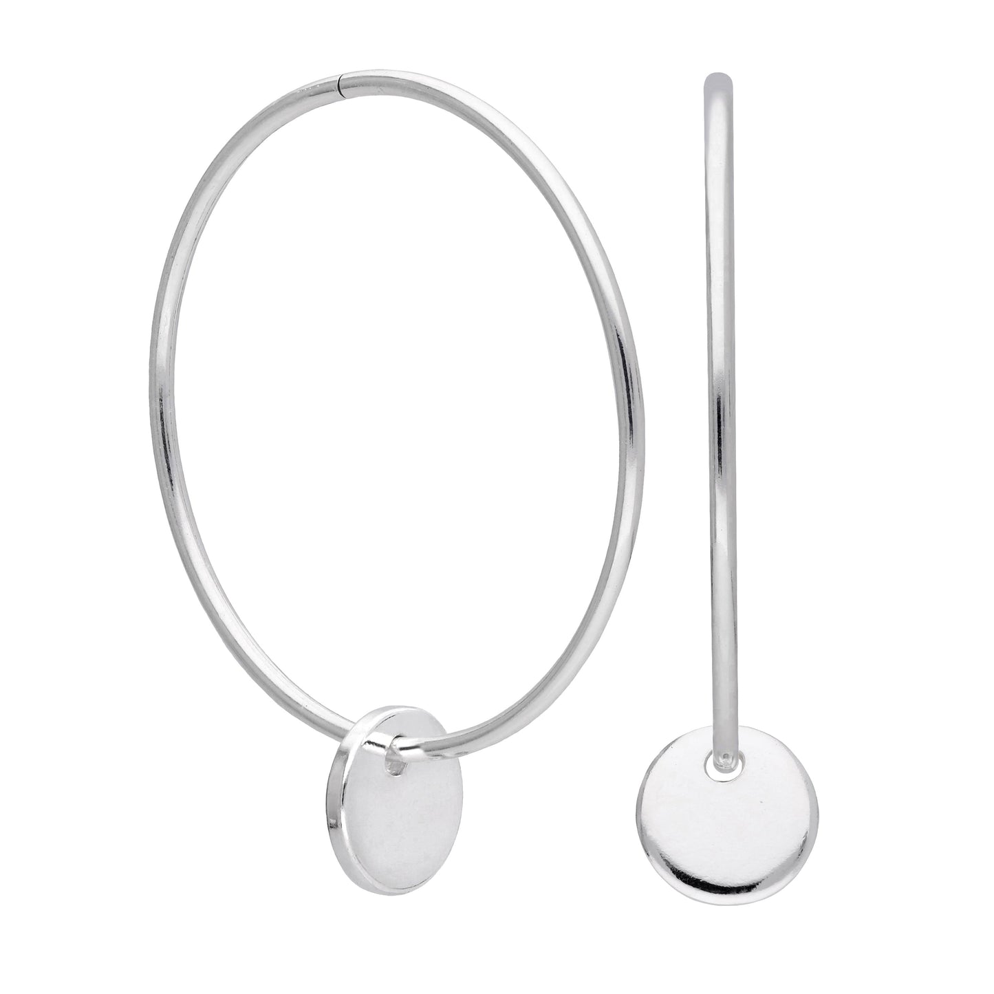 Sterling Silver Round Disc Charm Hoop Earrings 10 - 22mm