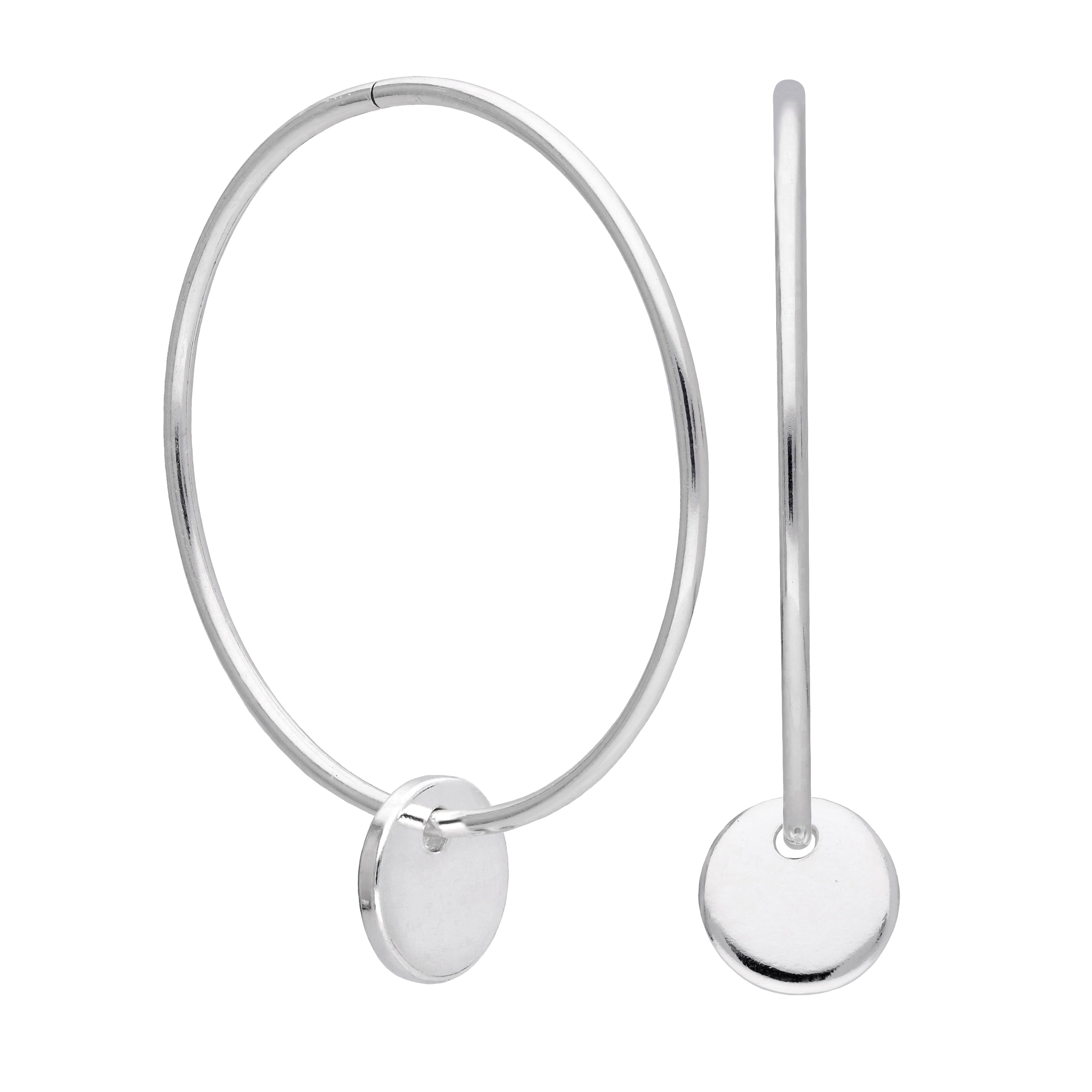 Sterling Silver Round Disc Charm Hoop Earrings 10 - 22mm
