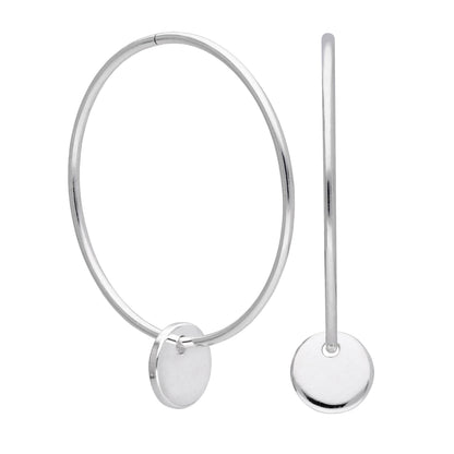 Sterling Silver Round Disc Charm Hoop Earrings 10 - 22mm