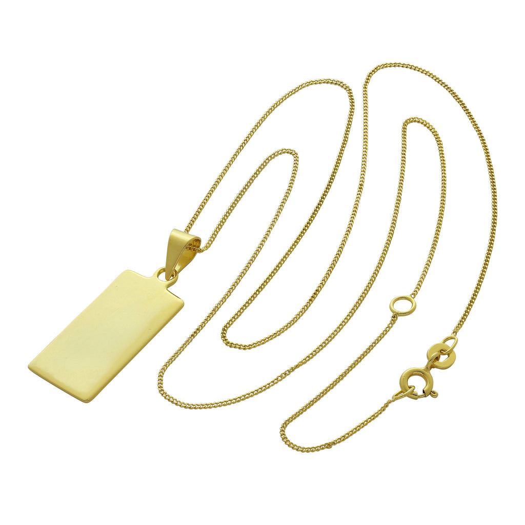 Gold Plated Sterling Silver Rectangular Engravable Necklace 14-32"