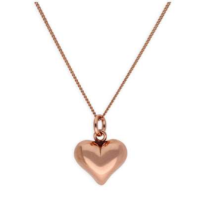 Rose Gold Plated Sterling Silver Puffed Heart Necklace 14 - 32 Inches