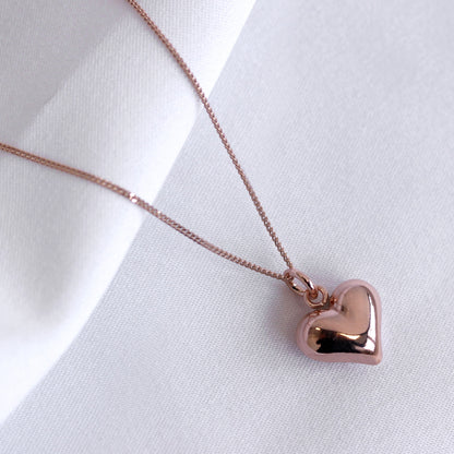 Rose Gold Plated Sterling Silver Puffed Heart Necklace 14 - 32 Inches